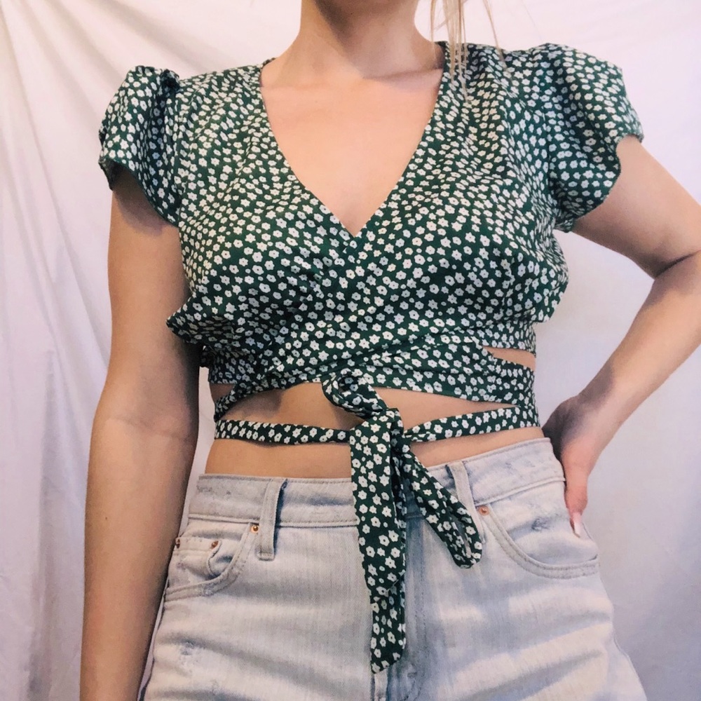 green floral wrap up top